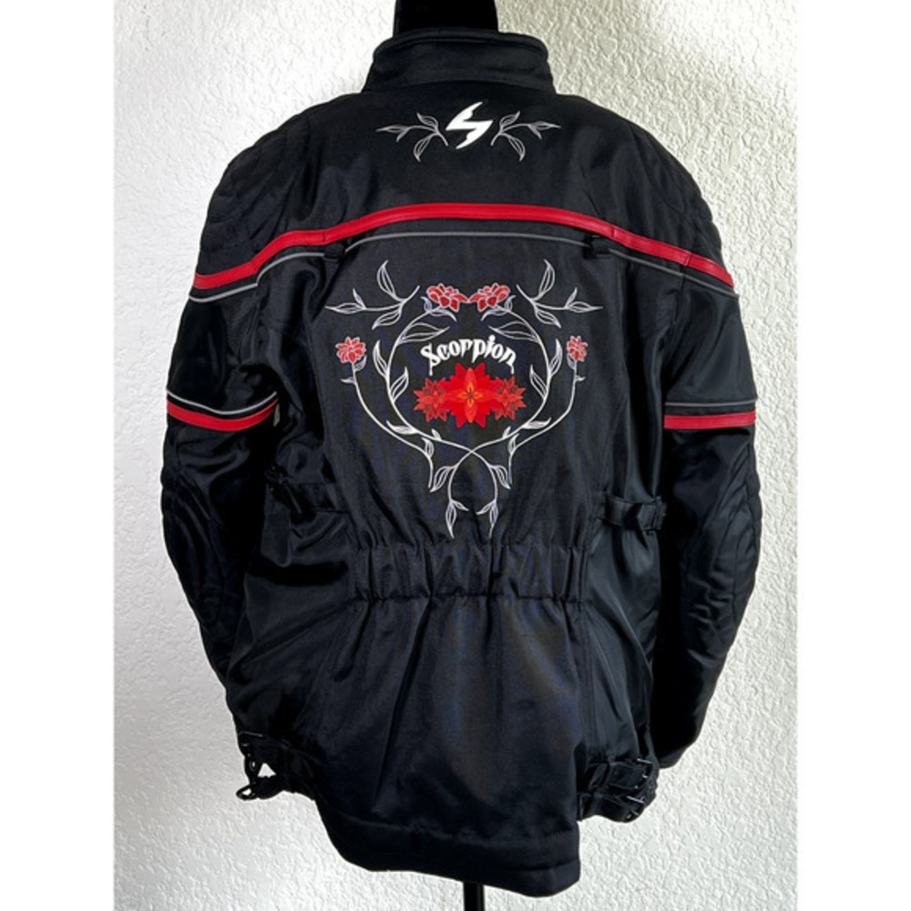 SCORPION EXO PADDED GET STUNG WOMENS MOTO JACKET‎ BLACK RED FLORAL- SIZE 1W